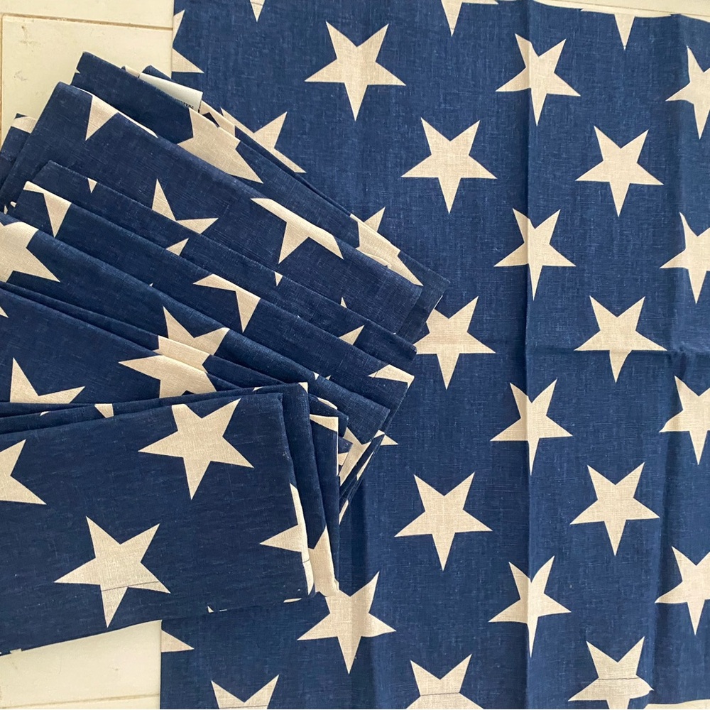 Blue and White Star Patterned Dining Napkins